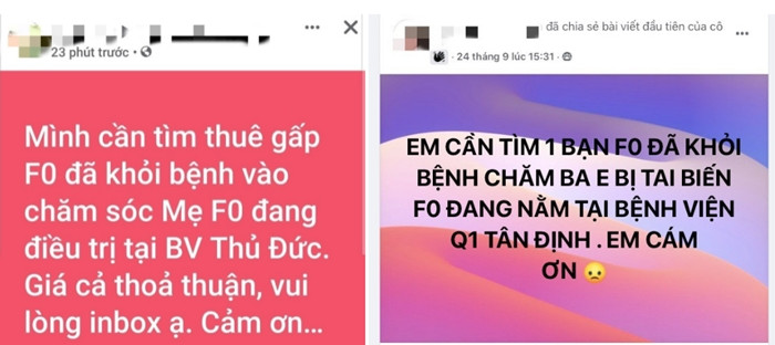 Ro nhu cau thue F0 khoi benh cham soc nguoi mac COVID-19