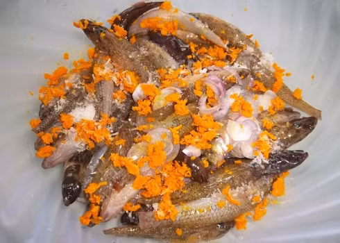  Cá đồng kho nghệ: Nguyên liệu cần chuẩn bị: Cá lóc hoặc cá bống, nghệ tươi, hành lá nước mắm, đường, hạt nêm, dầu ăn, dừa tươi.