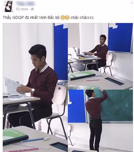Tuần qua, loạt ảnh của một nữ sinh Marie Curie chụp trộm một thầy giáo đẹp trai đã thu hút sự chú ý của nhiều dân mạng, học sinh ở nhiều nơi. Loạt ảnh nhanh chóng được lan truyền với dòng mô tả “Thầy Giáo dục Quốc phòng đẹp trai nhất Vịnh Bắc Bộ”.