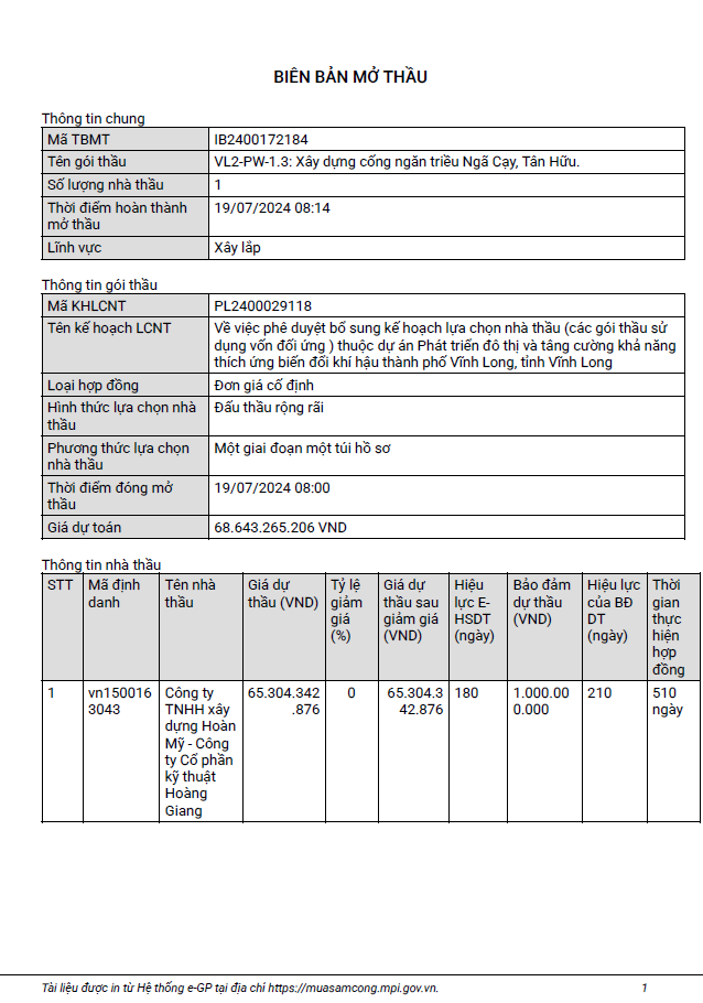 Vinh Long: Lien danh 2 cong ty du goi thau hon 68 ty dong
