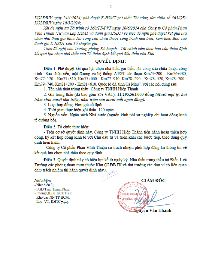 Ca Mau: Cty Hiep Thanh trung 2 goi thau sua duong hon 22 ty