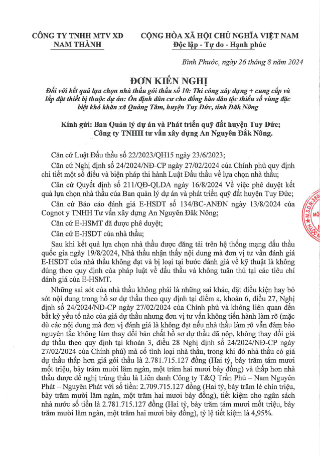 Đắk Nông: Gói thầu hơn 56 tỷ vấp kiến nghị KQLC nhà thầu Dak Nong: Goi thau hon 56 ty vap kien nghi KQLC nha thau