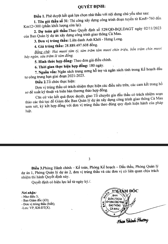 Ca Mau: Lien danh 2 cong ty duoc chi dinh goi thau gan 29 ty