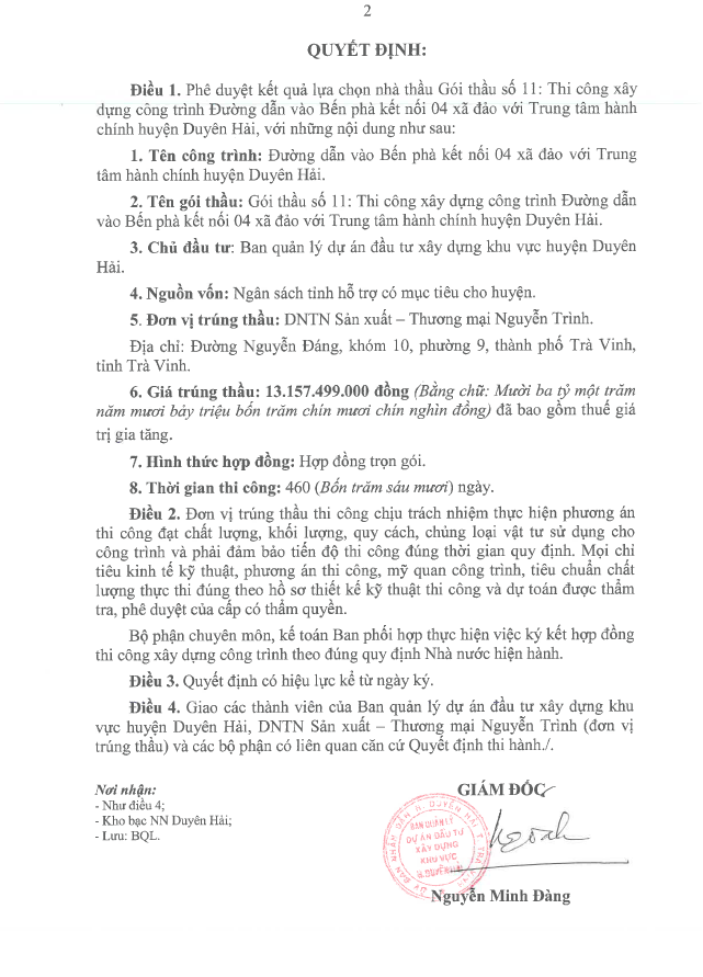 Tra Vinh: Nha thau Nguyen Trinh trung goi lam duong hon 13 ty dong