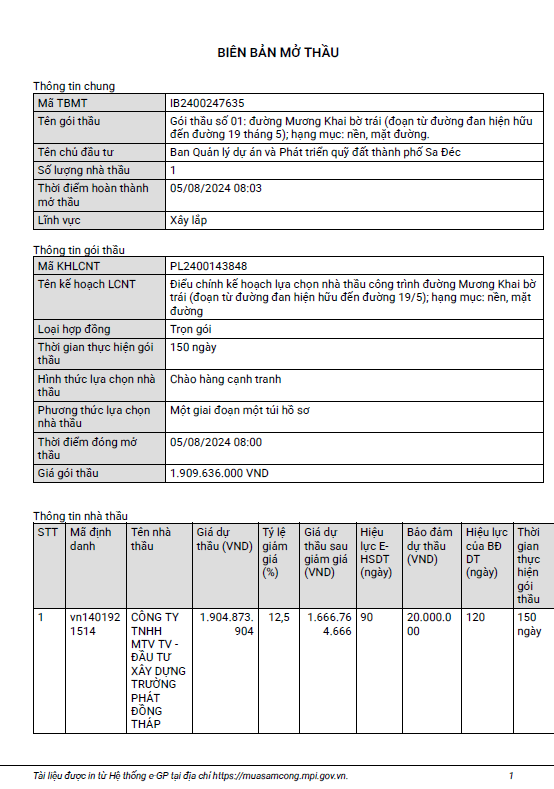 Dong Thap: Goi thau gan 2 ty dong chi 1 nha thau quan tam