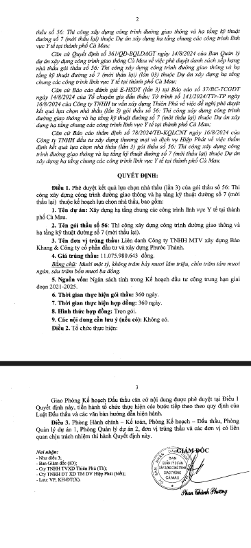 Ca Mau: Lien danh 2 nha thau trung goi lam duong hon 11 ty