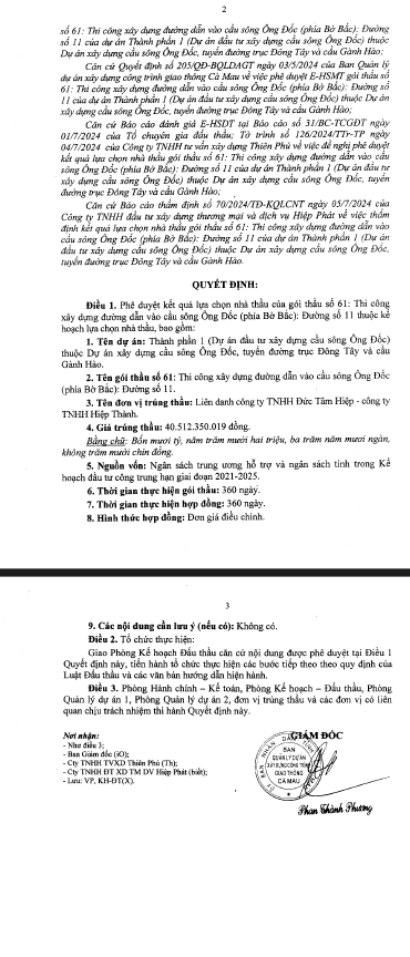 Ca Mau: Lien danh 2 cong ty trung goi thau hon 40 ty dong