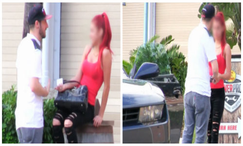 Hình ảnh chàng trai đi siêu xe xin hôn cô gái và kết quả.