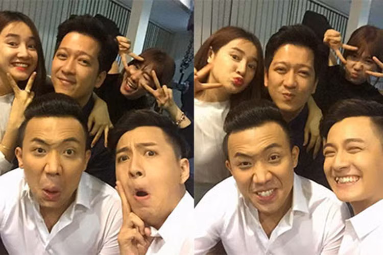 Trước scandal của Trường Giang với Quế Vân, Nhã Phương tỏ ra không mấy bận tâm khi vẫn vui vẻ bên bạn trai. Điều này cho thấy mối quan hệ của cả hai vẫn luôn tốt đẹp. Trong ảnh, Nhã Phương rạng rỡ bên Trường Giang và các đồng nghiệp. Ảnh: FBNV