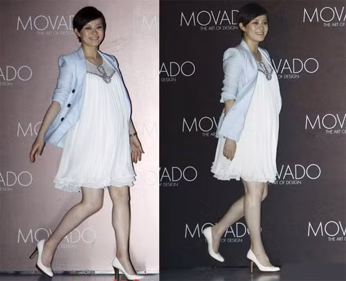 Tô Lệ luôn khéo léo lựa chọn những bộ váy suông rộng để che đi bụng bầu và giúp cô xinh đẹp hơn hẳn. Ảnh: Tin mới