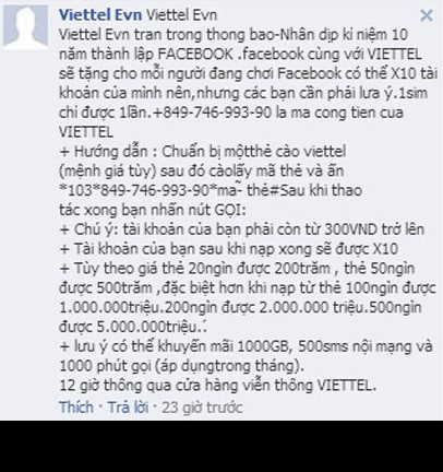  Thậm chí những lời quảng cáo lừa đảo còn được đăng bởi những tài khoản giả mạo đặt tên của nhà mạng, khiến những người nhẹ dạ tin sái cổ. 