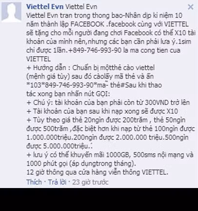  Thậm chí những lời quảng cáo lừa đảo còn được đăng bởi những tài khoản giả mạo đặt tên của nhà mạng, khiến những người nhẹ dạ tin sái cổ. 