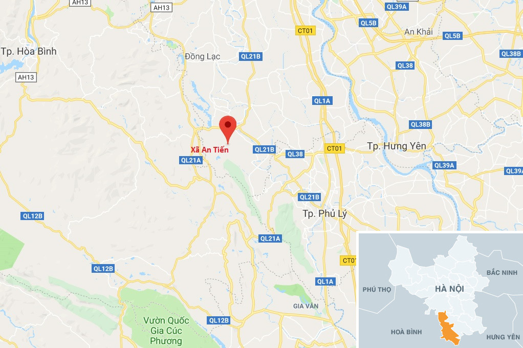 Xã An Tiến, huyện Mỹ Đức, Hà Nội - địa bàn xảy ra sự cố.