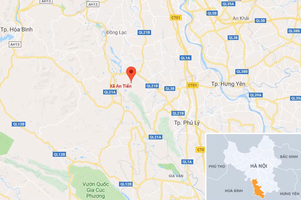 Xã An Tiến, huyện Mỹ Đức, Hà Nội - địa bàn xảy ra sự cố.