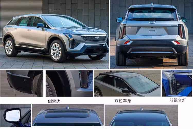 Tay nắm cửa dạng bật ra và mâm 21 inch đi cùng lốp Michelin Pilot Sport 4 loại dành cho xe SUV. Cổng sạc nằm gần chắn bùn trước với biểu tượng Cadillac nhô ra. Cũng khá bắt mắt là cụm đèn hậu LED dọc kết hợp cùng các đường gân nổi của cản sau.