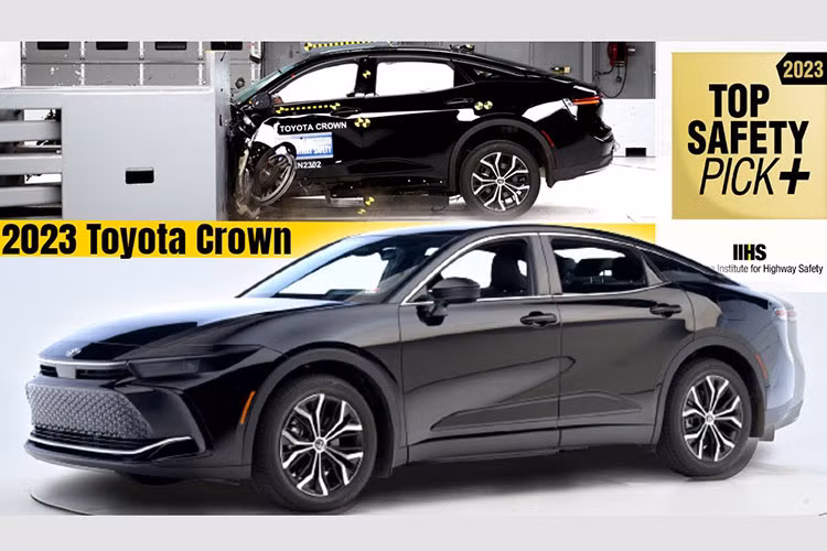 Mẫu Toyota Crown 2023 sedan cỡ trung này được đánh giá tốt ở hầu hết các bài kiểm tra của IIHS, bao gồm cả những hạng mục khó như Thử nghiệm va chạm trực diện chồng chéo nhỏ hay Thử nghiệm va chạm bên hông.