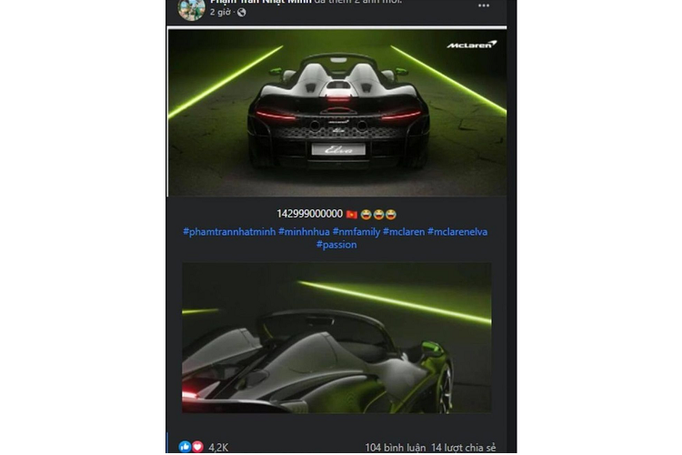 Qua hình ảnh chia sẻ có thể thấy chiếc McLaren Elva của Minh Nhựa có điểm khác biệt so với xe từng về Việt Nam. Cụ thể, xe được bổ sung thêm kính chắn gió, trong khi ý tưởng thiết kế nguyên bản của chiếc Elva là dáng speedster, không mui, không kính chắn gió, không kính sau và không cửa sổ. 