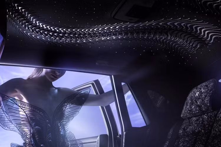 Bên cạnh đó, hãng Rolls-Royce còn dùng lụa nilon để tạo ra họa tiết 162 cánh hoa trên trần xe. Những cánh hoa này do đội ngũ nhân viên của bà Iris van Herpen xếp lên trần xe. Cuối cùng, phần trần xe được đính các sợi quang học, tạo thành bầu trời sao đặc trưng của xe Rolls-Royce. Hãng xe Anh quốc và nhà thiết kế Hà Lan đã phải mất hơn 700 tiếng đồng hồ để hoàn thiện phần này.