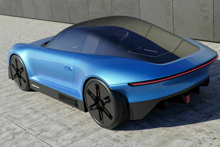 Nhờ ưu thế về không gian của động cơ điện so với động cơ truyền thống, chiều dài phần đuôi xe Porsche 911 thuần điện đã được rút ngắn đáng kể. Dải đèn LED đặc trưng vẫn được giữ lại và kết hợp cùng cánh gió phía đuôi xe để gia tăng tính thể thao.