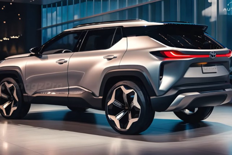 Phía sau xe Toyota RAV4 EV chạy điện sẽ là cụm đèn hậu LED được thiết kế trải dài toàn bộ phần đuôi, đi cùng cản sau hầm hố đồng màu thân xe.