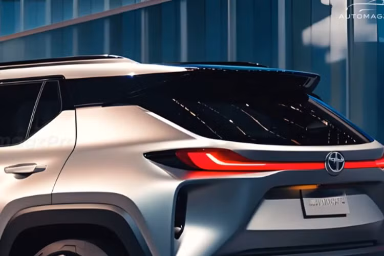Thân của mẫu xe SUV Toyota RAV4 2025 EV nổi bật với bộ mâm lạ mắt, đi cùng vòm bánh xe vuông vức như tô đậm thêm cho sự khỏe khoắn.