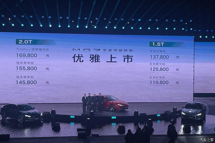 Tổng cộng có 6 kiểu cấu hình dành cho MG7 thế hệ hoàn toàn mới được tung ra, với mức giá dao động từ 119.800 nhân dân tệ đến 169.800 nhân dân tệ, tương đương 405 triệu đồng đến 574 triệu đồng.