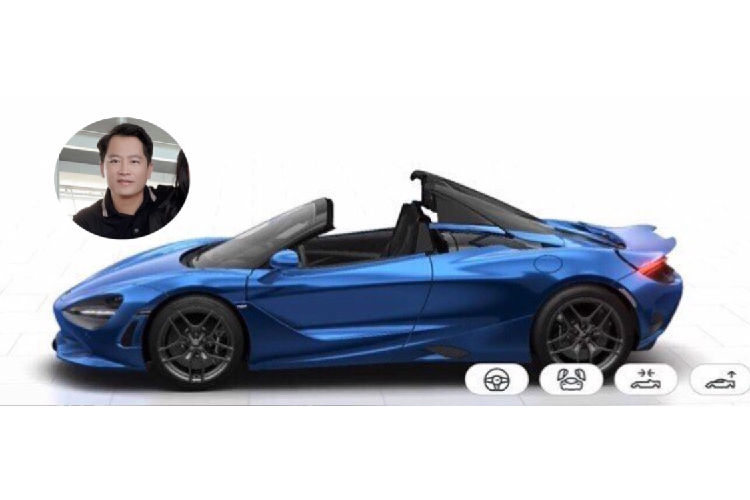 Theo đoạn video được đăng tải trên trang cá nhân, chiếc McLaren 750S Spider của Hoàng Kim Khánh sẽ có màu sơn xanh dương chủ đạo, kết hợp với cột A và nóc xe màu đen tương phản. Đặc biệt, ngoại thất màu xanh chính là màu sắc mà bà xã của vị đại gia này yêu thích.