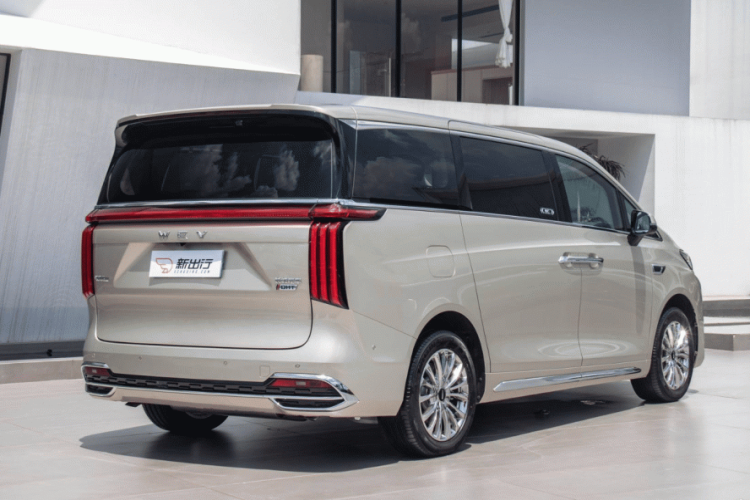 Wey Gaoshan có đường mui ở bên hông tương đối mượt mà, vòng eo áp dụng thiết kế phía trước cao và phía sau thấp giúp nâng cao cảm giác ổn định. Ở phía sau, chiếc xe MPV này áp dụng thiết kế cụm đèn xuyên suốt với hình dáng thẳng đứng ở hai bên, kết hợp với hai trang trí ống xả ở hai bên, tạo cảm giác phân lớp nổi bật. Về kích thước thân xe, chiều dài, chiều rộng và chiều cao của Wey Gaoshan phiên bản tiêu chuẩn lần lượt là 5045/1960/1900mm, chiều dài cơ sở 3085mm, xe được trang bị bộ la-zăng kích thước 18 inch, chạy trên cỡ lốp 245/50.