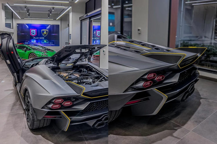 Nhiều chi tiết tại phần đuôi xe sử dụng hình ảnh lục giác, gợi nhớ đến mẫu xe Sesto Elemento như cụm đèn hậu, các khe gió trên nắp khoang động cơ, ống xả thể thao được làm từ hợp kim Inconel...