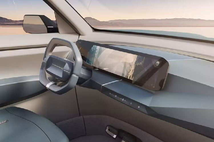 Cụm đèn chiếu sáng chính đặt dọc, còn dải demi LED sắc mảnh, tạo diện mạo sắc sảo. Cụm cản dưới mang phong cách tương lai, gợi nhớ tới mẫu xe "anh em họ hàng xa" Hyundai Ioniq 5. Nắp capo cũng được tạo hình khối cơ bắp cuồn cuộn. Vòm bánh xe thoáng đãng, với phần ốp hốc bánh bằng nhựa đen tạo thêm phần khỏe khoắn.