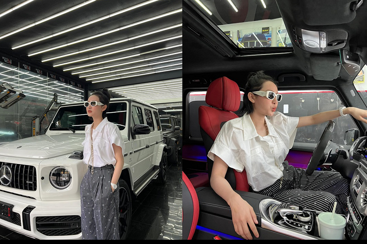 Khác với chiếc G63 AMG của ca sĩ Sơn Tùng MTP, ngoại thất xe còn được tạo điểm nhấn hơn bằng một số chi tiết màu đen ở cản trước, ốp gương chiếu hậu, ốp bánh xe dự phòng,… nằm trong gói AMG Night Package trị giá 44 triệu đồng.