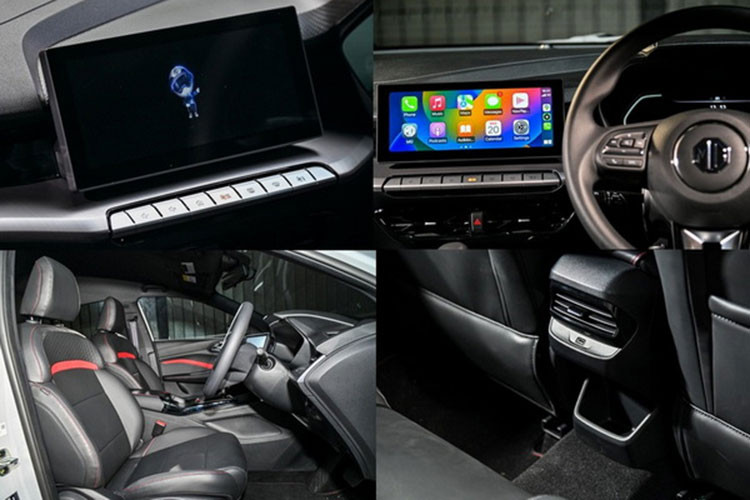 Vô lăng xe tích hợp phím chức năng, màn hình cảm ứng trung tâm 10 inch, hỗ trợ Apple CarPlay/Android Auto, điều hòa tự động với lọc bụi mịn PM2.5, cửa gió cho hàng ghế sau, hệ thống âm thanh 4 loa, phanh tay điện tử, tự động giữ phanh tạm thời, chìa khóa thông minh và khởi động nút bấm.