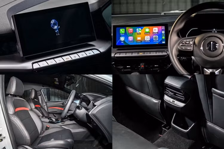 Vô lăng xe tích hợp phím chức năng, màn hình cảm ứng trung tâm 10 inch, hỗ trợ Apple CarPlay/Android Auto, điều hòa tự động với lọc bụi mịn PM2.5, cửa gió cho hàng ghế sau, hệ thống âm thanh 4 loa, phanh tay điện tử, tự động giữ phanh tạm thời, chìa khóa thông minh và khởi động nút bấm.