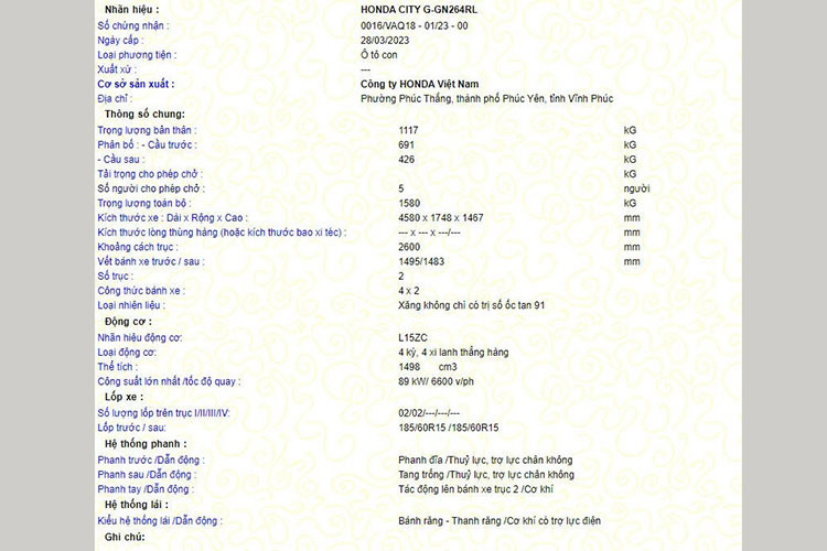 Trước đó, thông tin về Honda City 2023 về Việt Nam từng bất ngờ xuất hiện trên trang web của cục đăng kiểm nhưng sau đó đã bị gỡ bỏ. Theo đó, ở lần nâng cấp này, Honda City thế hệ mới sẽ được lắp ráp trong nước với 3 phiên bản gồm: L, G và RS.