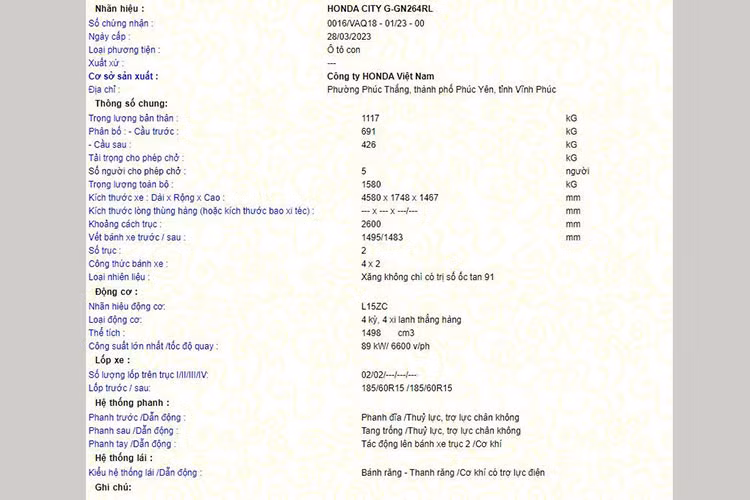 Trước đó, thông tin về Honda City 2023 về Việt Nam từng bất ngờ xuất hiện trên trang web của cục đăng kiểm nhưng sau đó đã bị gỡ bỏ. Theo đó, ở lần nâng cấp này, Honda City thế hệ mới sẽ được lắp ráp trong nước với 3 phiên bản gồm: L, G và RS.