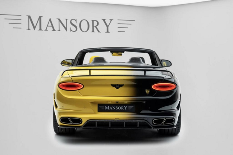Trong khi đó ở phía đuôi xe, Bentley Continental GTC Mansory Vitesse ấn tượng hơn khi được trang bị cánh gió đuôi, ống xả chia đôi mới, khuếch tán gió cỡ lớn,... . Xe sử dụng bộ mâm đúc thể thao BY5 kích thước 22 inch. Hệ thống treo cũng được nâng cấp giúp hạ thấp chiều cao thêm 20 - 30 mm. Tương tự như ngoại thất, cách phối màu hai tông vàng – đen cũng được Mansory áp dụng ở bên trong khoang cabin.