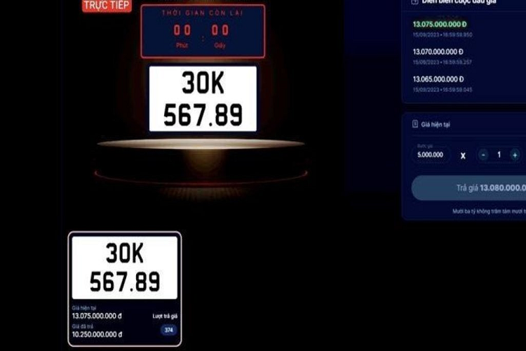  Biển số 30K-567.89 Cũng giống như hai chiếc biển trên, biển sảnh tiến 30K-567.89 cũng được nhiều người mong đợi trong phiên đấu giá ngày 15/9 Kết thúc phiên, chiếc biển chiếc đấu giá lên tới 13,075 tỷ đồng. Số tiền này ngang với giá niêm yết của chiếc SUV hạng sang Mercedes-AMG G63 2023.