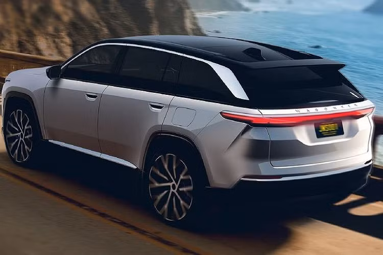 Do là xe điện, lưới tản nhiệt sẽ dạng khép kín nhưng vẫn có thiết kế dạng thanh chắn sọc quen thuộc, tích hợp dải LED định vị ban ngày. Trong khi đó, đèn hậu LED được thiết kế thanh mảnh, vắt ngang qua cửa cốp là điểm nhấn tại khu vực phía sau xe. Wagoneer S còn được trang bị cánh gió nóc cỡ lớn nhằm tăng tính khí động học.