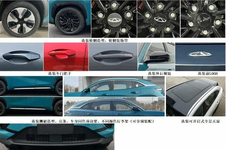 Những hình ảnh trên MIIT cho thấy xe có đèn pha tách rời, logo tiếng Anh Chery và cảm biết ở mặt trước, vì là xe điện nên không có lưới tản nhiệt, chiếc xe điện này cũng có giá để hành lý cùng màu và dải chrome dọc theo mép cửa sổ kéo dài đến trụ D. 