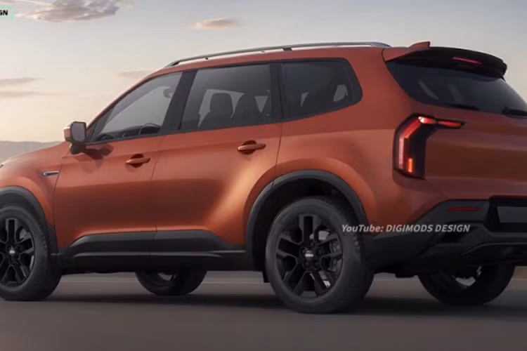 Phía đuôi xe là khu vực được thay đổi nhiều nhất. Trong đó, logo Kia và tên xe Telluride đã được loại bỏ. Giá đỡ biển số cũng được thay đổi vị trí, chuyển sang cản sau. Đèn phản quang và ống xả của xe cũng được làm lại đi cùng đèn hậu được tinh chỉnh.