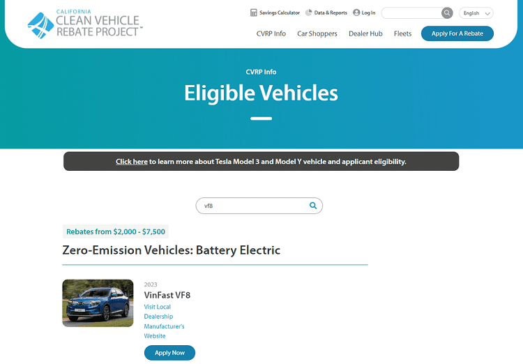 Vinfast VF8 tai California co the duoc uu dai thue toi 7.500 USD