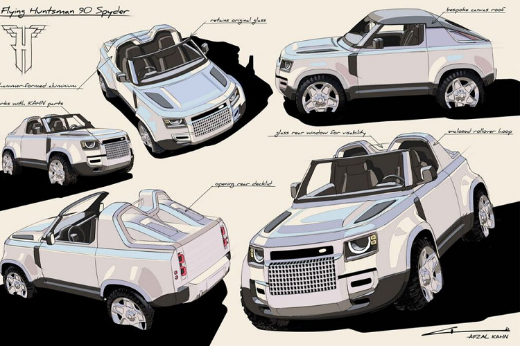 Đúng như tên gọi Flying Huntsman 90 Spyder mui trần, xe có phần mui xe có thể tháo rời làm bằng vải bạt cứng và có thể cất vào trong nắp cốp sau. Ngay cả khi mui được xếp gọn, chiếc xe sẽ cung cấp cho chủ sở hữu chỗ chứa đồ tương tự như một chiếc Defender 90 xuất xưởng, khiến nó trở thành một phương tiện lý tưởng cho những chuyến nghỉ dưỡng.