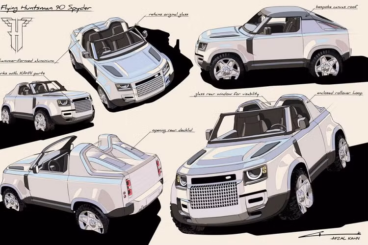Đúng như tên gọi Flying Huntsman 90 Spyder mui trần, xe có phần mui xe có thể tháo rời làm bằng vải bạt cứng và có thể cất vào trong nắp cốp sau. Ngay cả khi mui được xếp gọn, chiếc xe sẽ cung cấp cho chủ sở hữu chỗ chứa đồ tương tự như một chiếc Defender 90 xuất xưởng, khiến nó trở thành một phương tiện lý tưởng cho những chuyến nghỉ dưỡng.