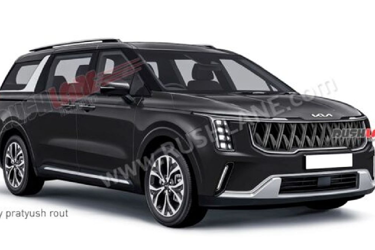 Thêm vào đó là các thanh đèn LED bên dưới đèn pha thay thế đèn sương mù thông thường. Cản trước thiết kế mới cá tính và mạnh mẽ hơn. Các cột được sơn đen tạo hiệu ứng mái nổi cho xe. Trên các phiên bản thử nghiệm, Kia Carnival dùng mâm xe hợp kim giống với phiên bản hiện hành. 