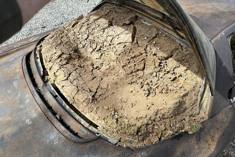 Kính lái và kính cửa sổ của chiếc xe đều bị vỡ nát, phần thân xe cũng không còn nguyên vẹn. Nội thất của chiếc Acura NSX chứa đầy bùn đất và cỏ dại. Ngoài ra, chiếc xe này còn bị mất cả động cơ.