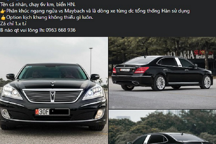 Mới đây, một chiếc Hyundai Equus bản Limousine đời 2010 được rao bán trên các trang mua bán ôtô cũ Hà Nội với mức giá 1,4 tỷ đồng.