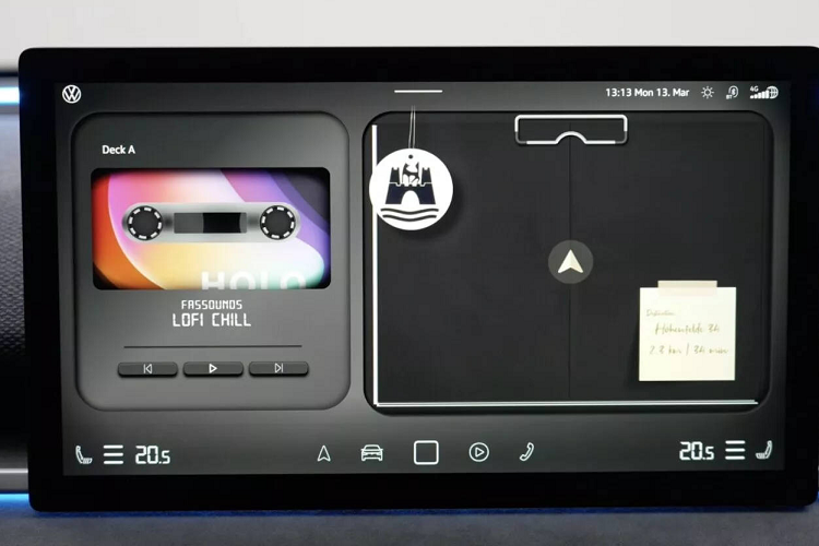 Phía dưới màn hình táp-lô vẫn có một hàng nút vật lý với một nút cuộn dùng để điều khiển một số chức năng nhất định. Tiếp đến là khu vực sạc không dây cho điện thoại có sức chứa 2 thiết bị cùng lúc. Một núm xoay có logo Volkswagen sẽ đảm nhận vai trò điều khiển con trỏ nếu người dùng không muốn thao tác cảm ứng trên màn hình.