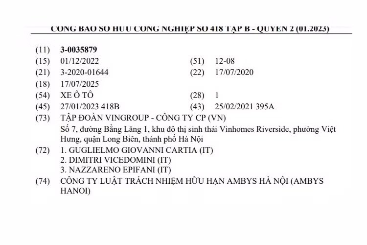Mới đây, trong công báo sở hữu công nghiệp số 418 tập B - quyển 2 tháng 1/2023 của Cục Sở hữu trí tuệ Việt Nam đã bất ngờ xuất hiện hình ảnh của mẫu ôtô điện VinFast VF9 hoàn toàn mới. Hiện mẫu SUV thuần điện cỡ lớn này đã không còn xa lạ với người dùng Việt Nam dù chưa chính thức được giao đến tay khách hàng. Tuy nhiên, trong hình ảnh đăng ký bảo hộ kiểu dáng công nghiệp, VinFast VF9 lại sở hữu một số chi tiết thiết kế khác biệt so với trước đây.