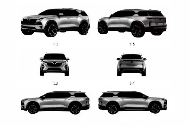 Theo đó, chiếc VinFast VF9 chạy điện trong hình ảnh đăng ký bảo hộ kiểu dáng công nghiệp được trang bị thiết kế đầu xe và đuôi xe cải tiến. Cụ thể hơn, trên đầu xe, chiếc VinFast VF9 vẫn sở hữu cụm đèn pha LED thanh mảnh như trước và dải đèn LED định vị ban ngày bao quanh logo của hãng, tạo thành hình chữ "V". Tuy nhiên, dải đèn LED định vị ban ngày này lại ôm lấy đèn pha thay vì được thiết kế thẳng như trước.