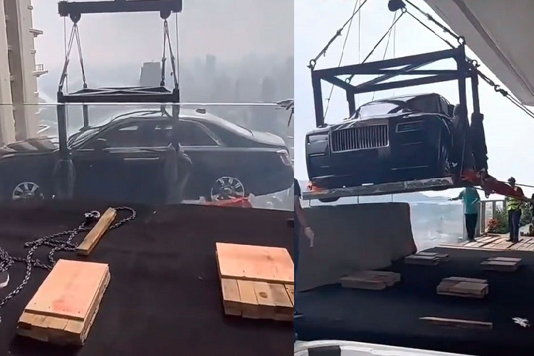 Qua những đoạn video và hình ảnh được lan truyền trên mạng, có thể thấy chiếc Rolls-Royce Ghost cẩu lên căn hộ penthouse ở tầng 44 một cách an toàn mà không hề xây xước. Các kỹ sư của công ty cơ khí sau đó đã dùng dây thép để kéo chiếc Rolls-Royce Ghost về phía ban công rồi hạ xe xuống.